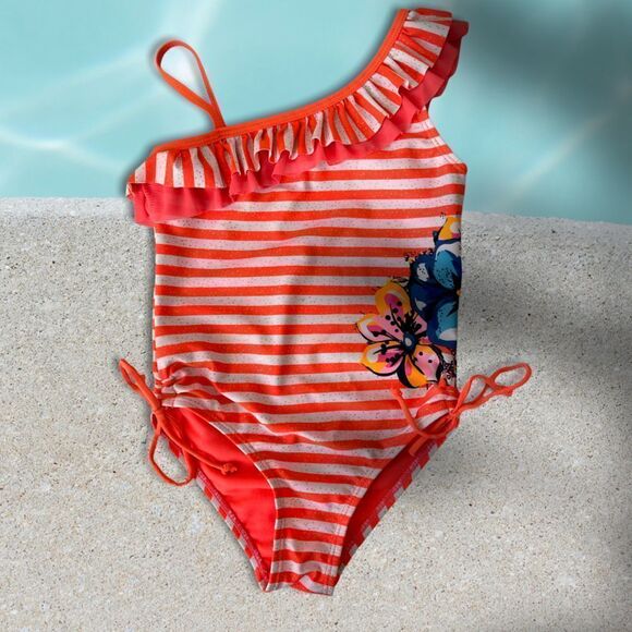 Limited Too Stripes Swimsuit Size 4-5 - Color: Orange / White - Picture 1 of 4